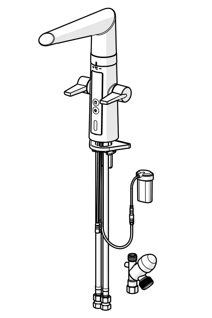 Oras Optima Hybrid keittiöhana, jossa pesukoneventtiili, 3 V, 2725F, kromi, piirroskuva