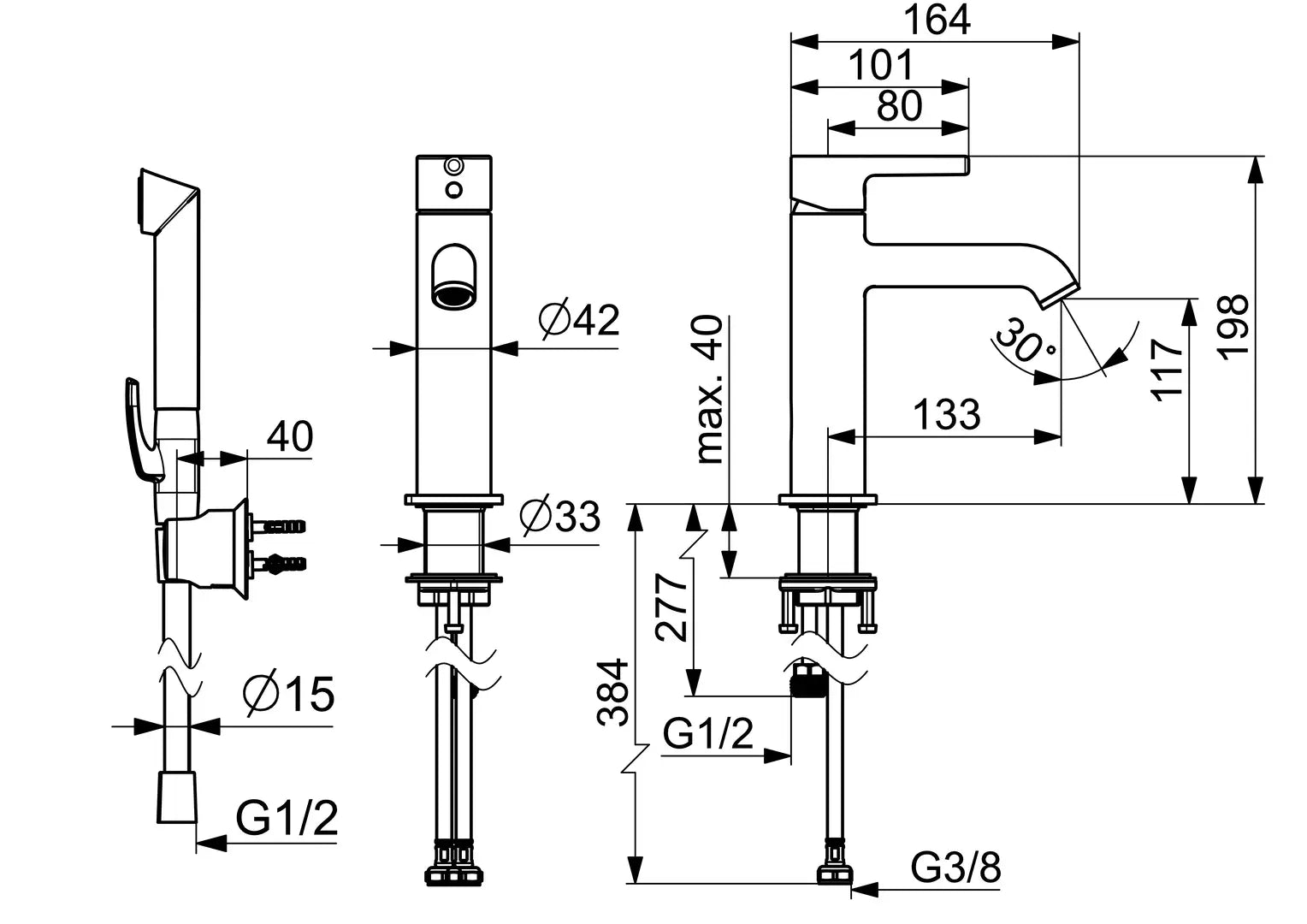 Oras Optima Style pesuallashana, 2606FH-33, mattamusta, mittakuva