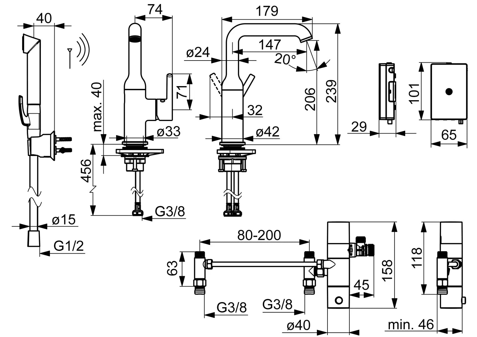 Oras Optima Style pesuallashana, 3 V, 2615FH-33, mattamusta, mittakuva
