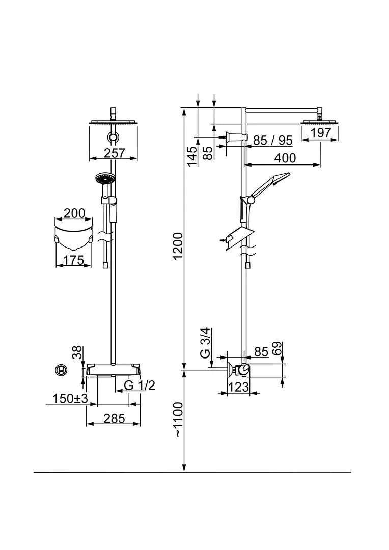 Oras Optima sadesuihkuhana, 7192, kromi, mittakuva