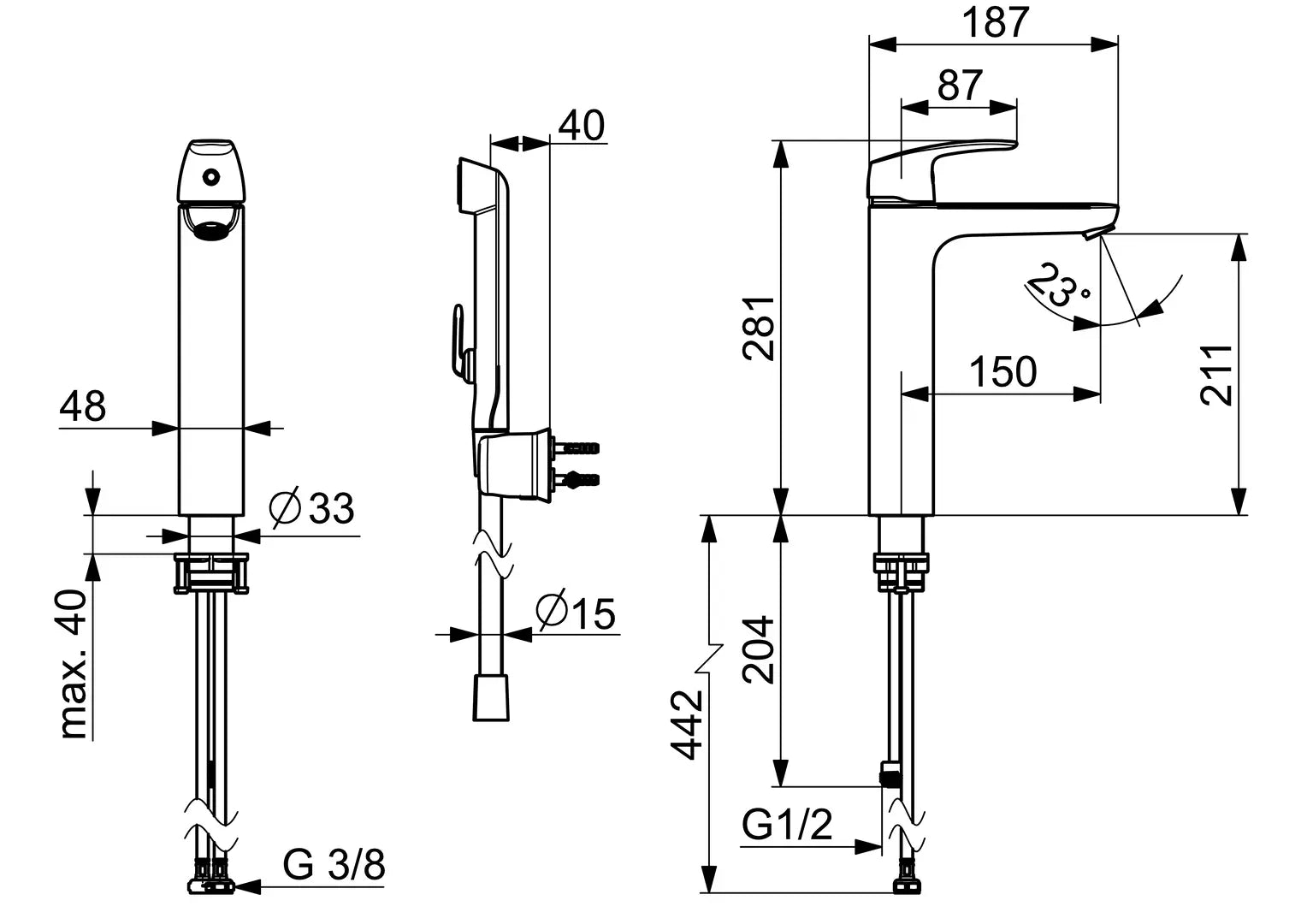 Oras Safira korkea pesuallashana, 1002F, kromi, mittakuva