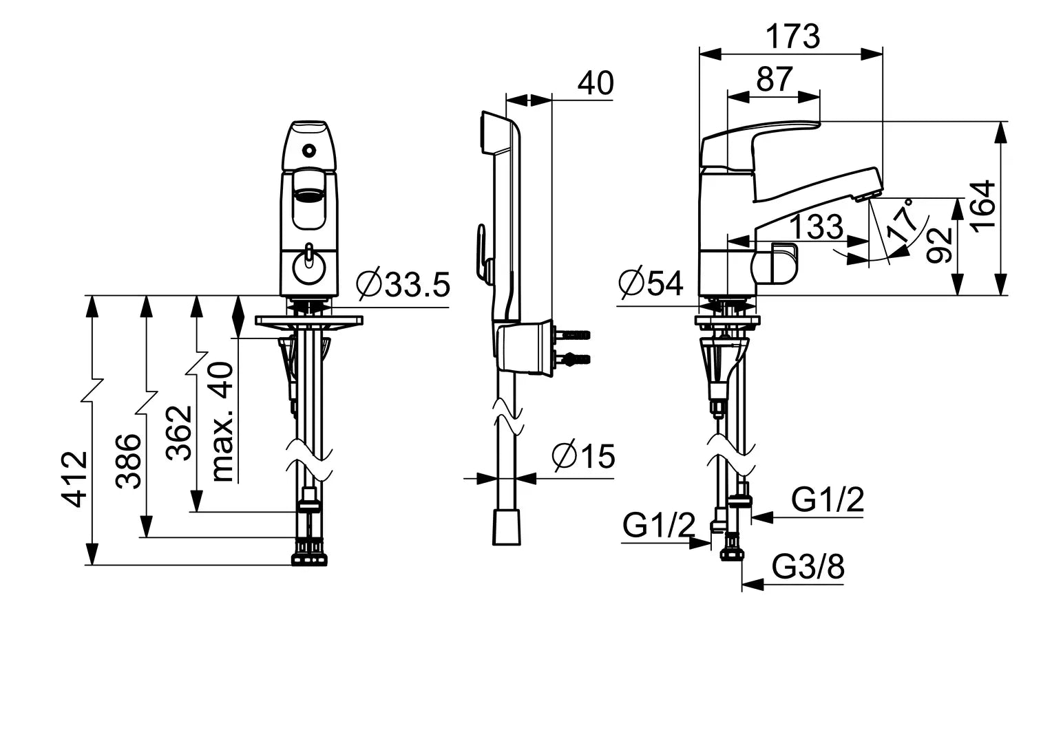 Oras Safira pesuallashana, jossa pesukoneventtiili, 1014F, kromi, mittakuva