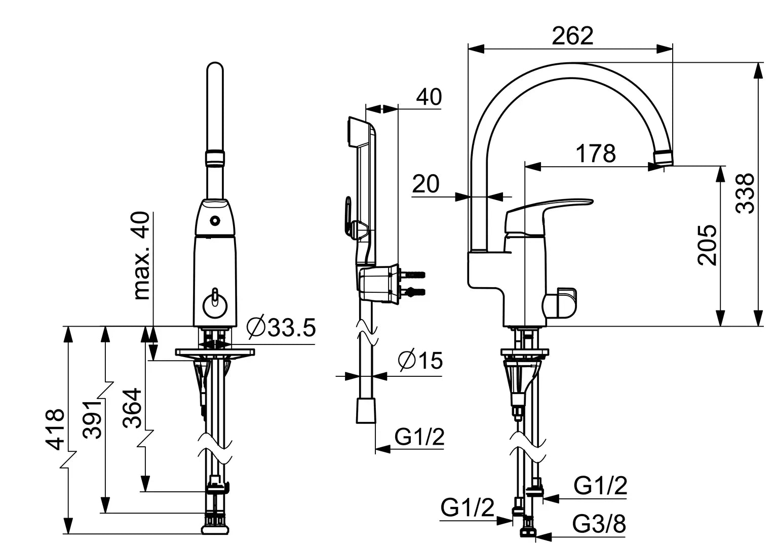 Oras Safira pesuallashana, jossa pesukoneventtiili, 1034F, kromi, mittakuva