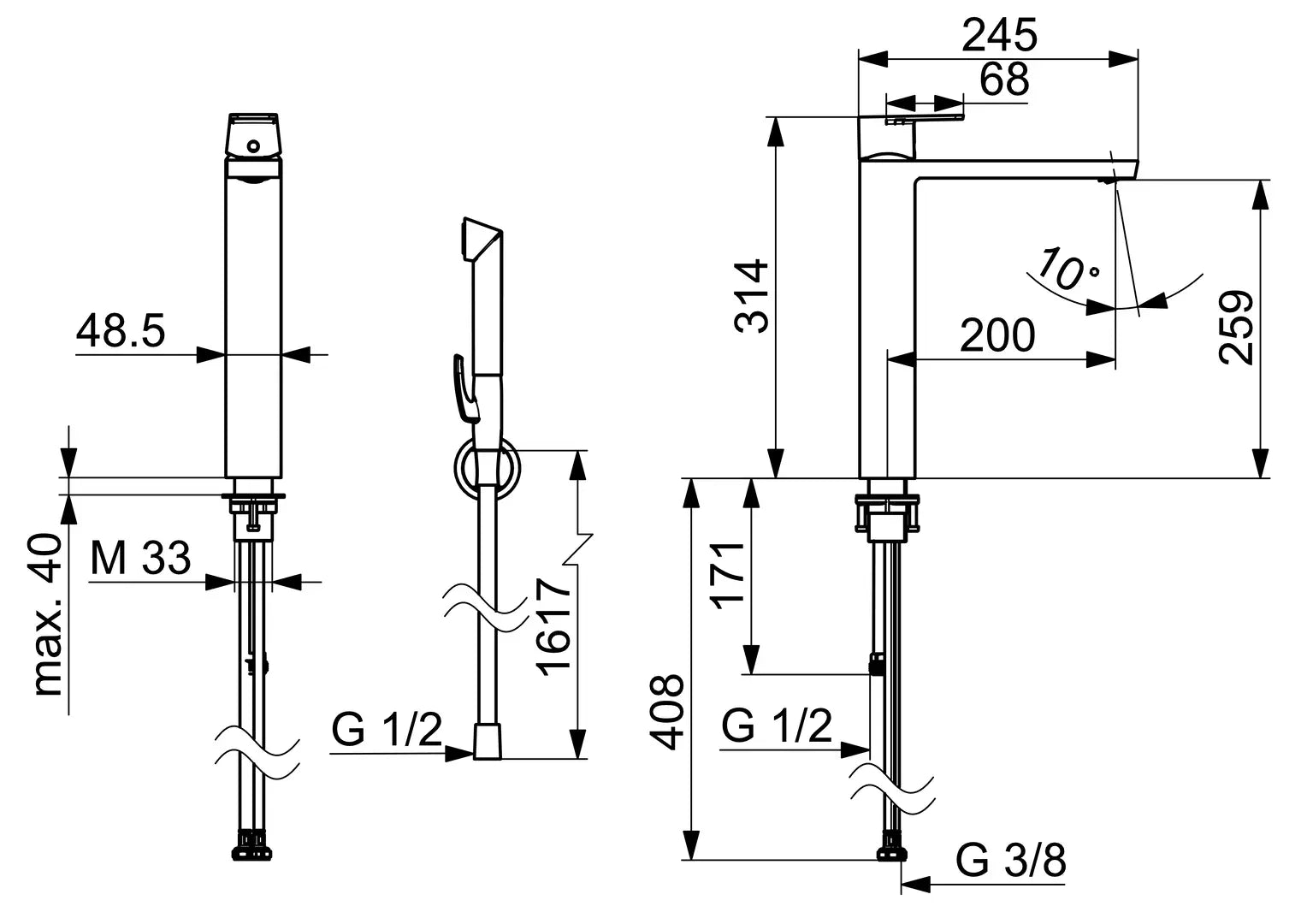 Oras Stela korkea pesuallashana, 4802F, kromi, mittakuva