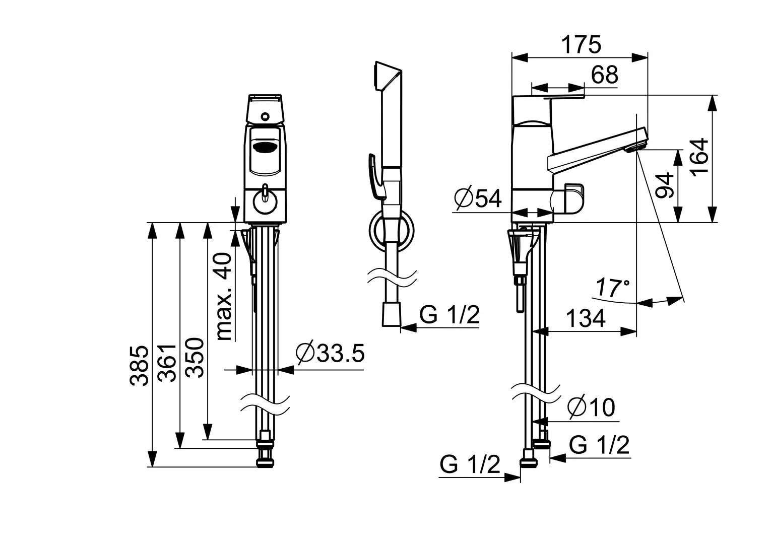 Oras Stela pesuallashana, jossa pesukoneventtiili, 4807F, kromi, mittakuva