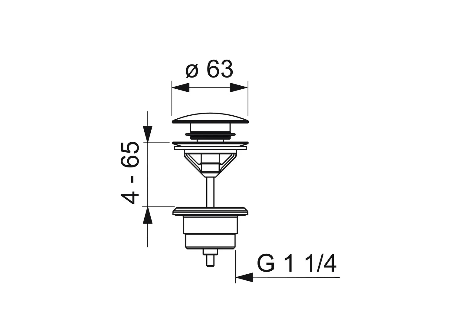 Oras helppokäyttöinen pohjaventtiili, 159056V, kromi, mittakuva