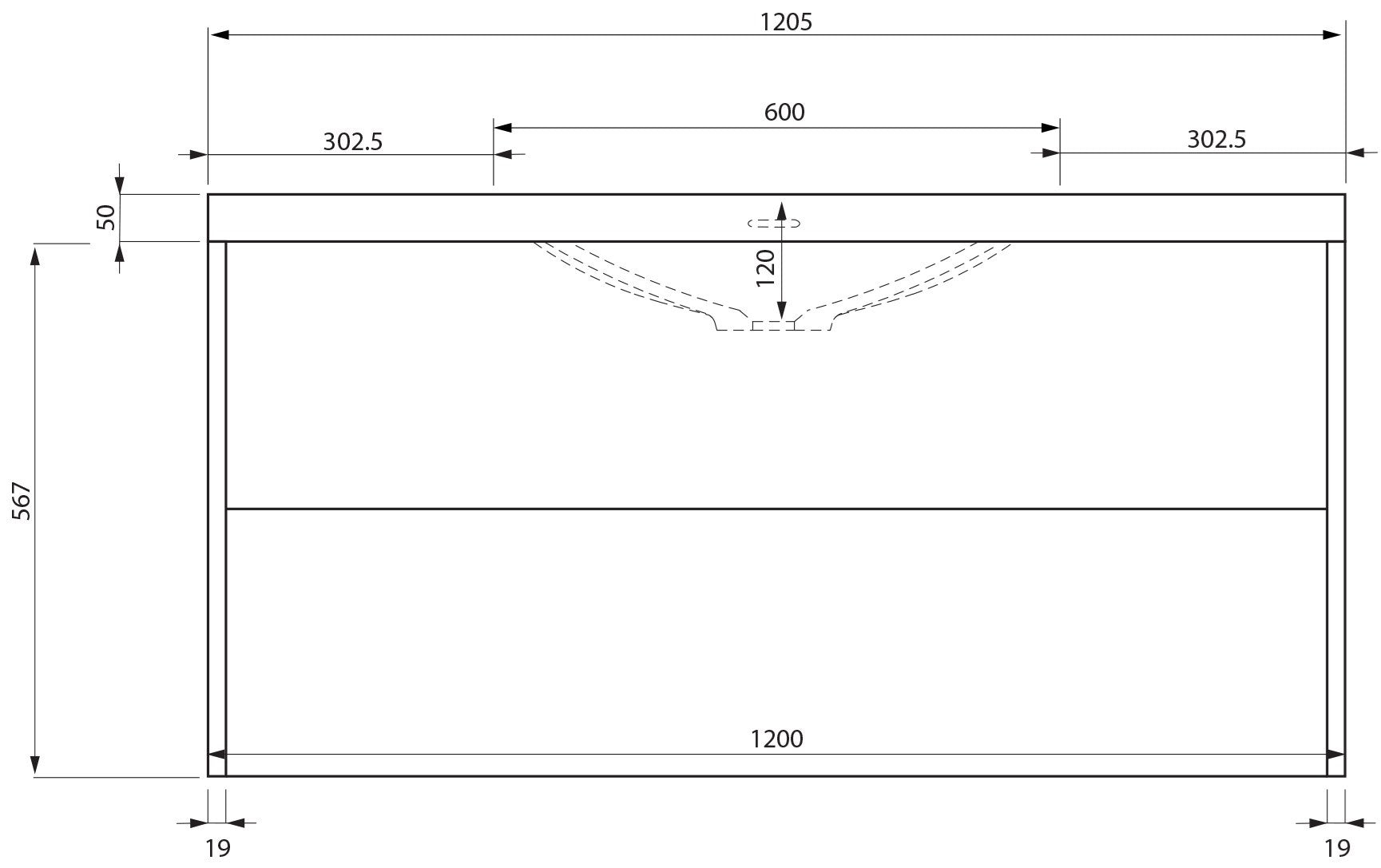 Otsoson AALTO PLUS COLOR kylpyhuoneryhmä 1200, mittakuva