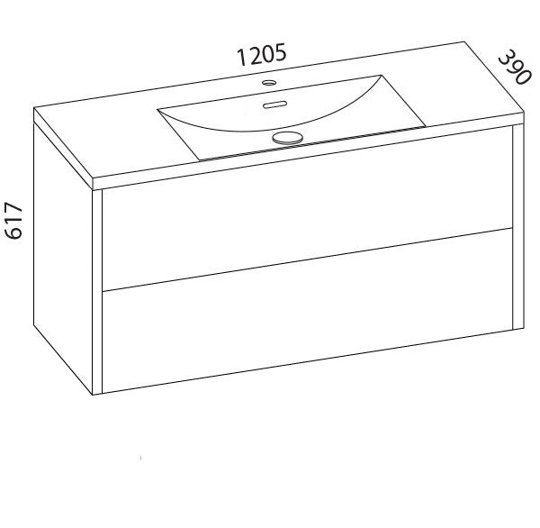 Otsoson AALTO PLUS COLOR kylpyhuoneryhmä 1200, mittakuva