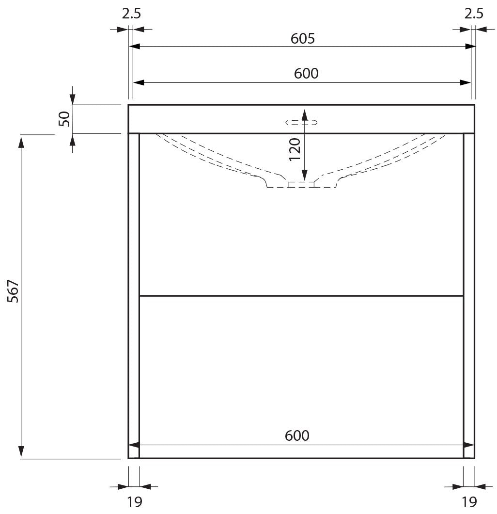 Otsoson AALTO PLUS COLOR kylpyhuoneryhmä 600, mittakuva