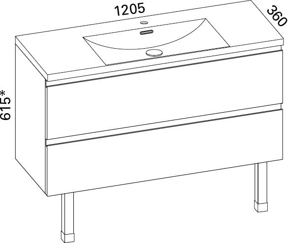 Otsoson AALTO PLUS kylpyhuoneryhmä 1200, mittakuva