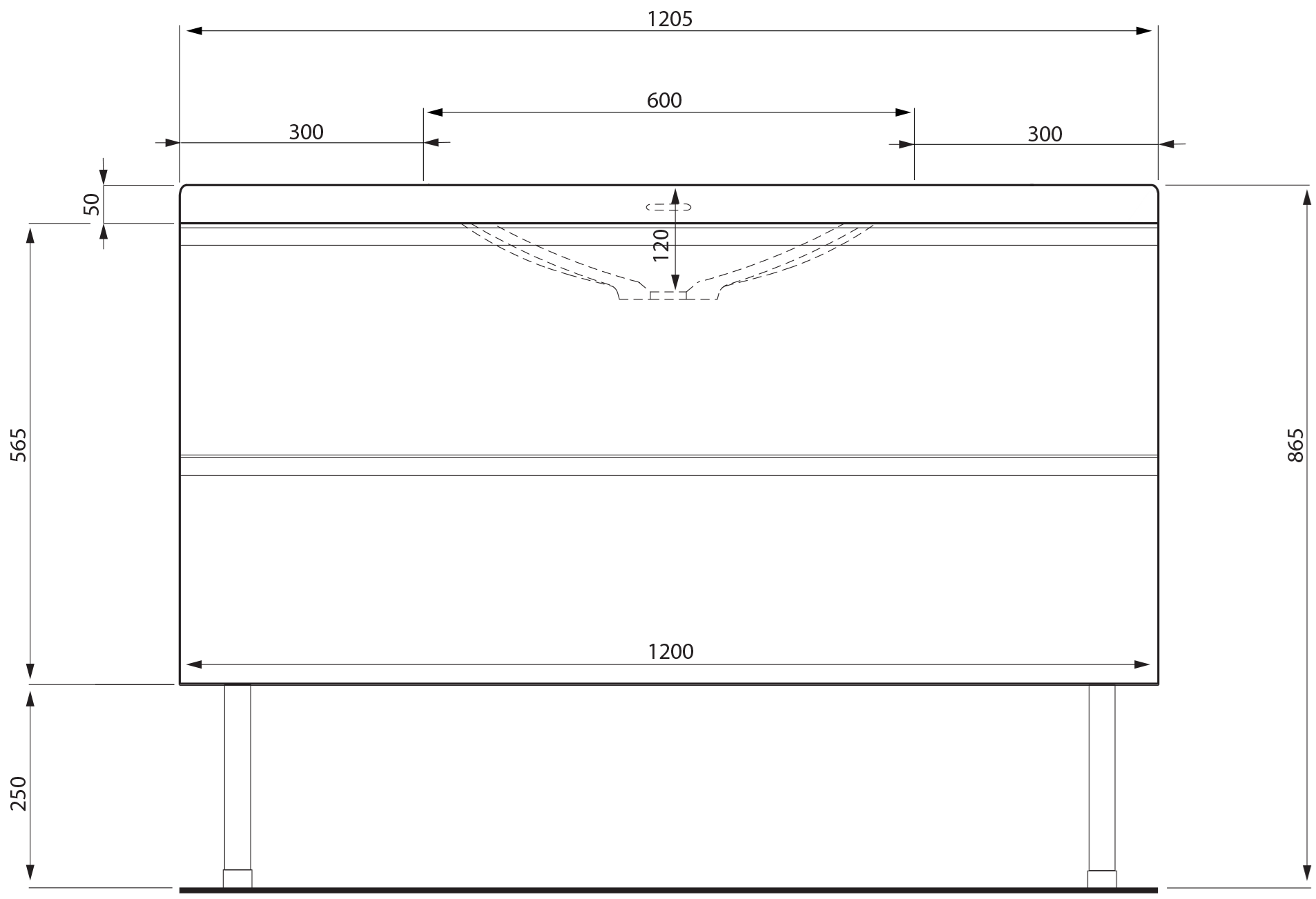 Otsoson AALTO PLUS kylpyhuoneryhmä 1200, mittakuva