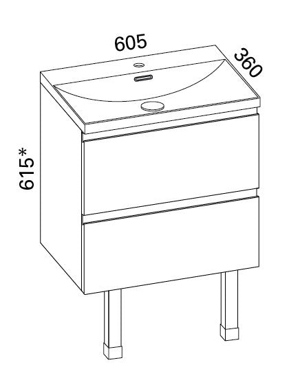 Otsoson AALTO PLUS kylpyhuoneryhmä 600, mittakuva