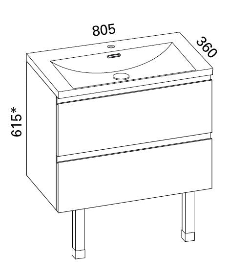 Otsoson AALTO PLUS kylpyhuoneryhmä 800, mittakuva