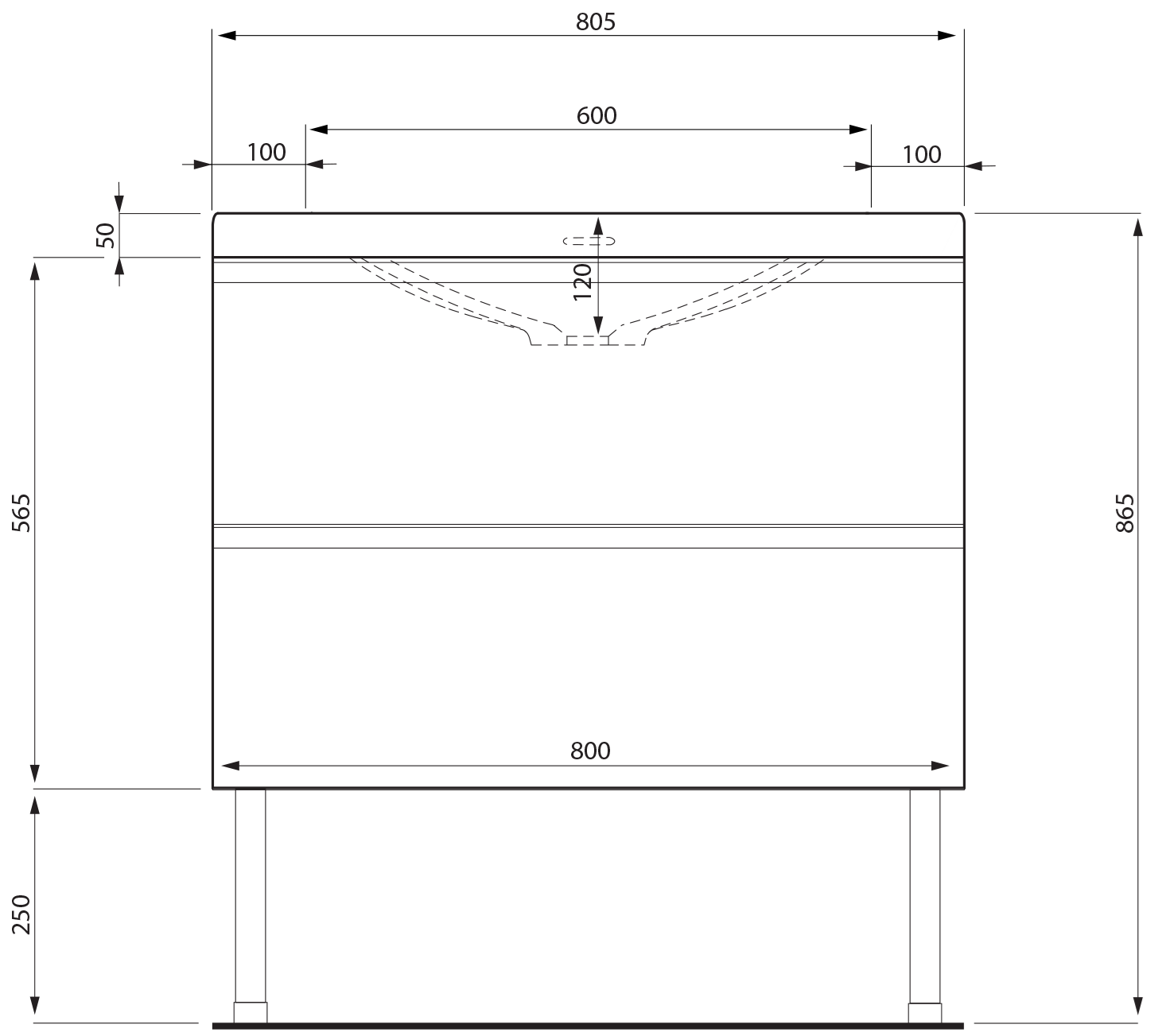 Otsoson AALTO PLUS kylpyhuoneryhmä 800, mittakuva