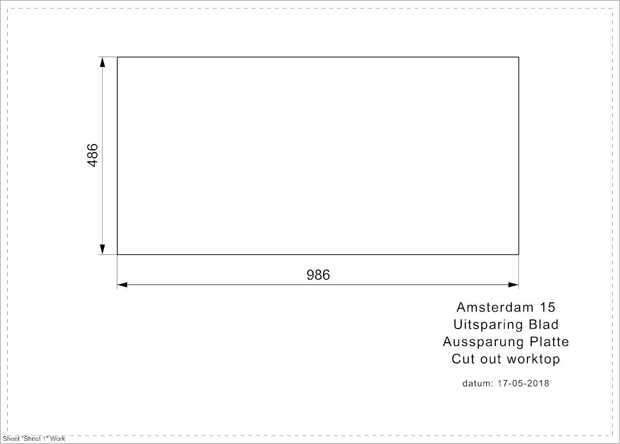 Otsoson AMSTERDAM 15 keittiöallas, mittakuva upotusaukko