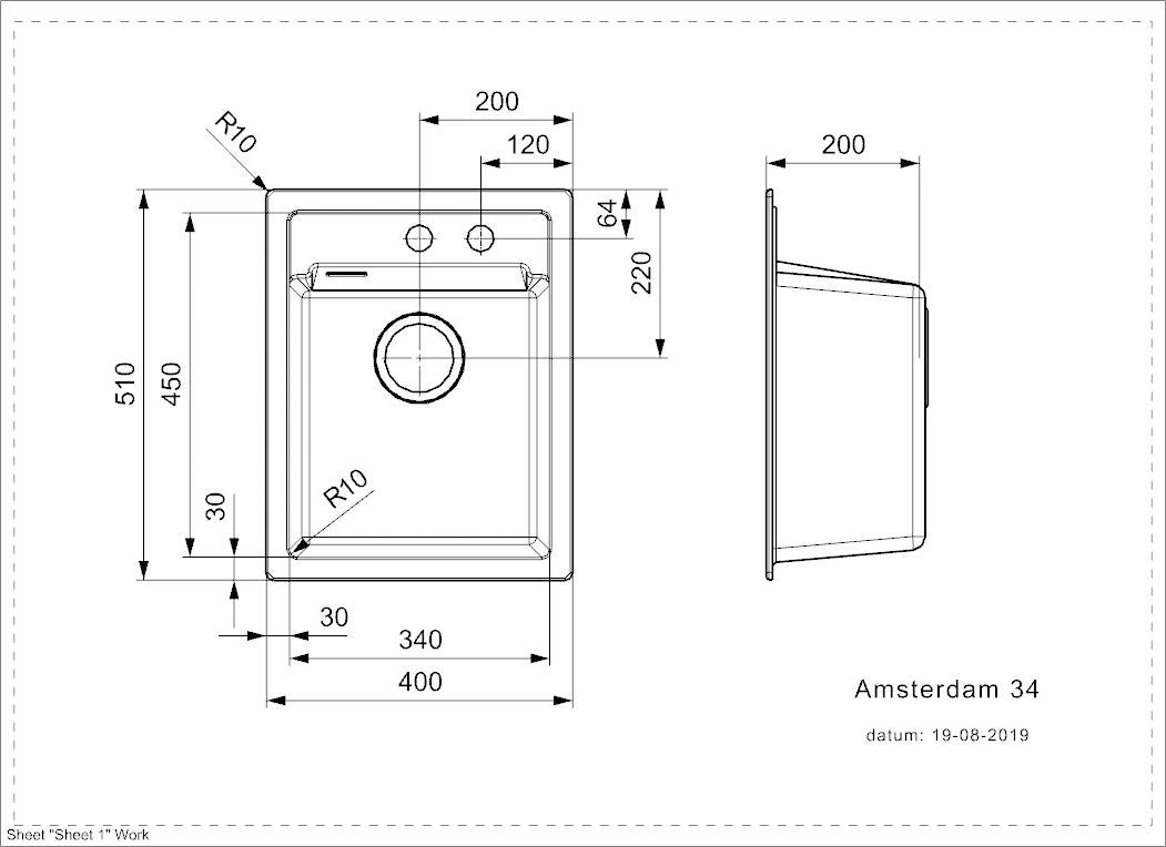 Otsoson AMSTERDAM 34 keittiöallas, mittakuva