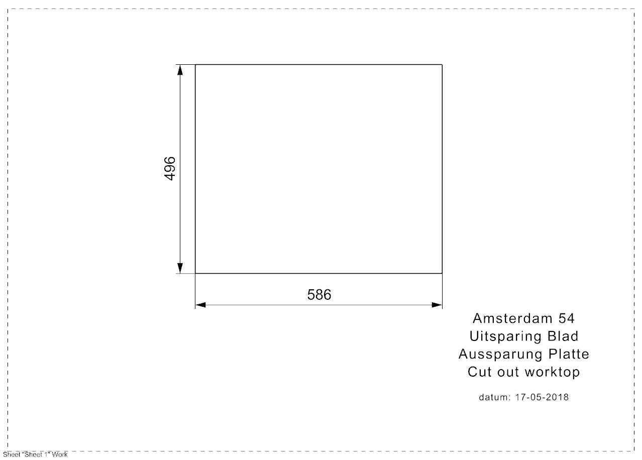 Otsoson AMSTERDAM 54 keittiöallas, mittakuva upotusaukko