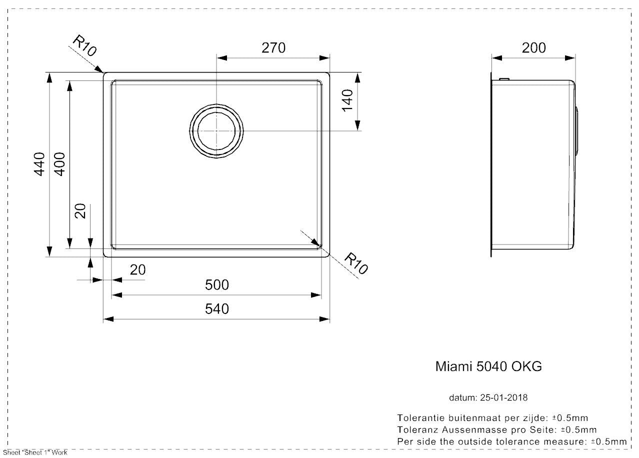 Otsoson Miami keittiöallas, mittakuva