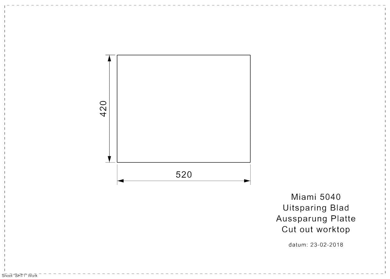 Otsoson Miami keittiöallas, mittakuva upotusaukko