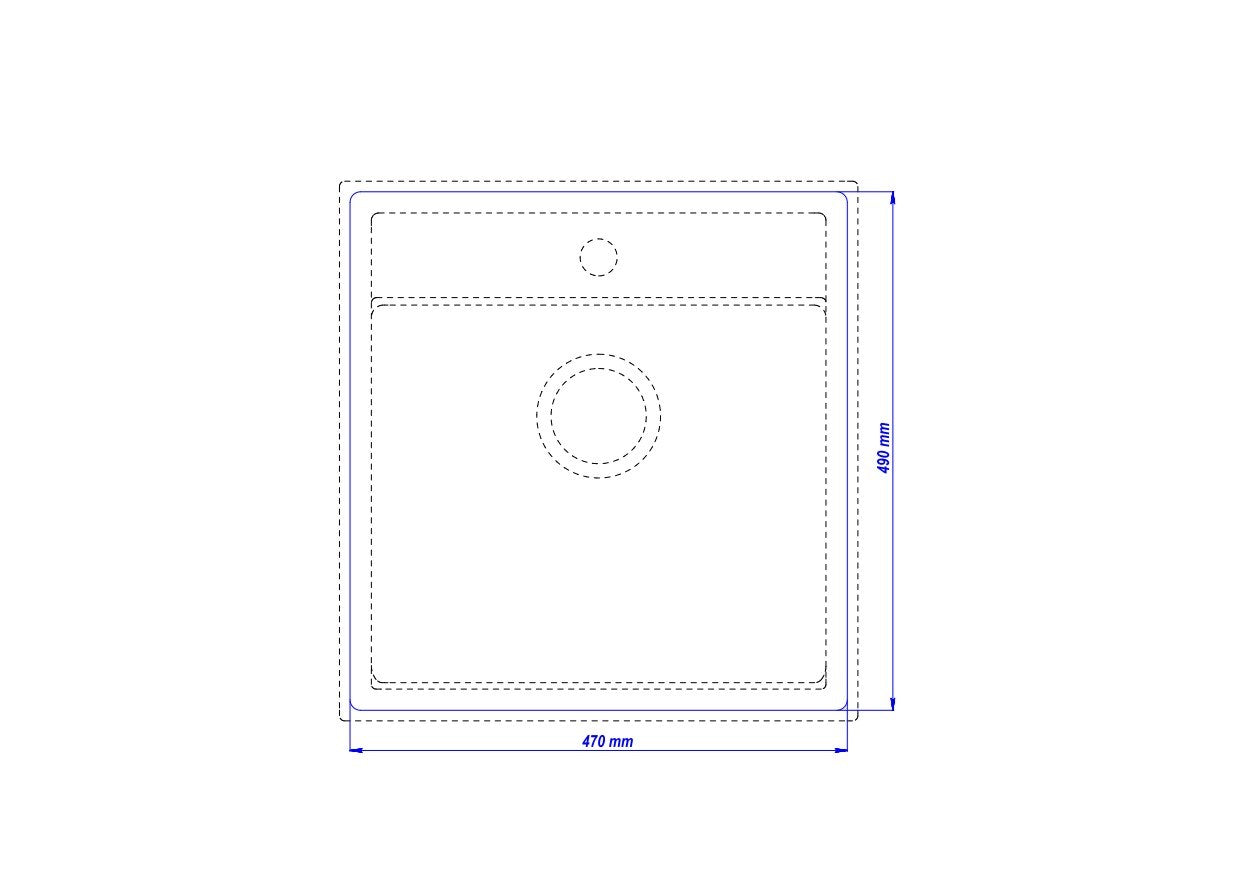 Otsoson Teno keittiöallas 490X510 musta, mittakuva upotusaukko