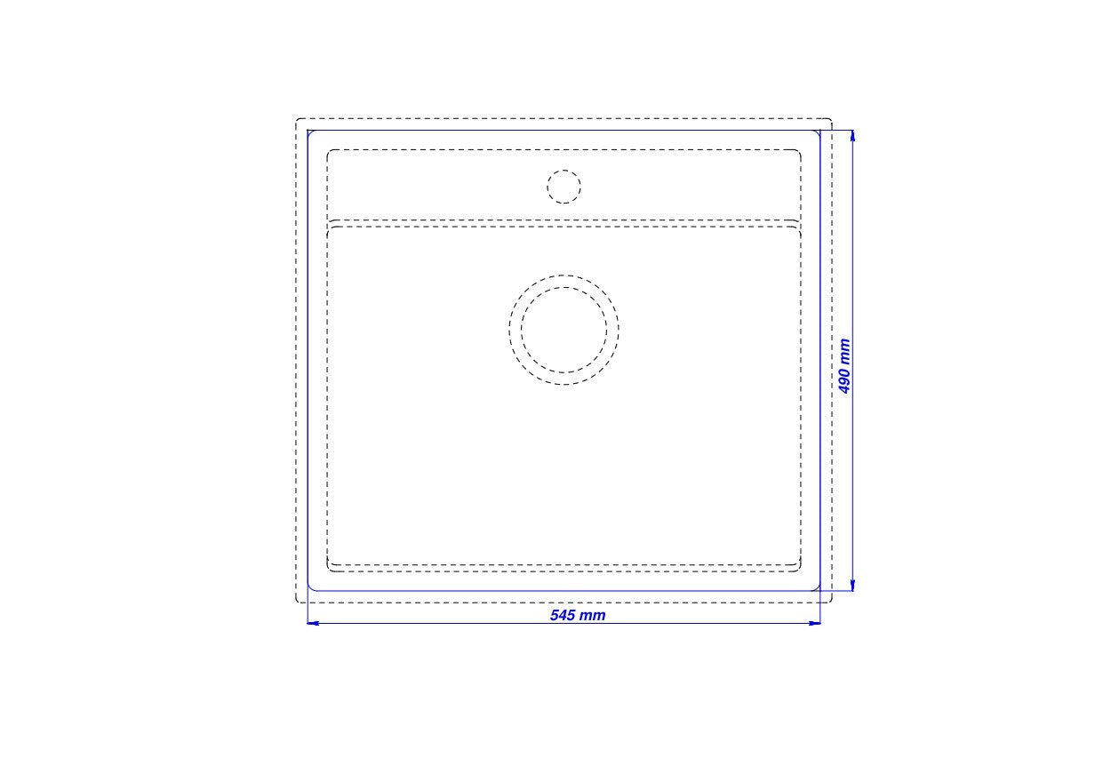 Otsoson Teno keittiöallas 565X510 musta, mittakuva upotusaukko