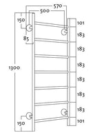 REJ Design Tango BTH 50130 pyyhekuivain, mittakuva