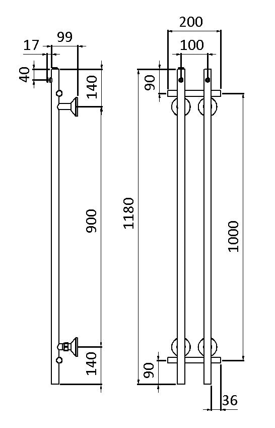 REJ Design Vivo BT 20122 pyyhekuivain, mittakuva