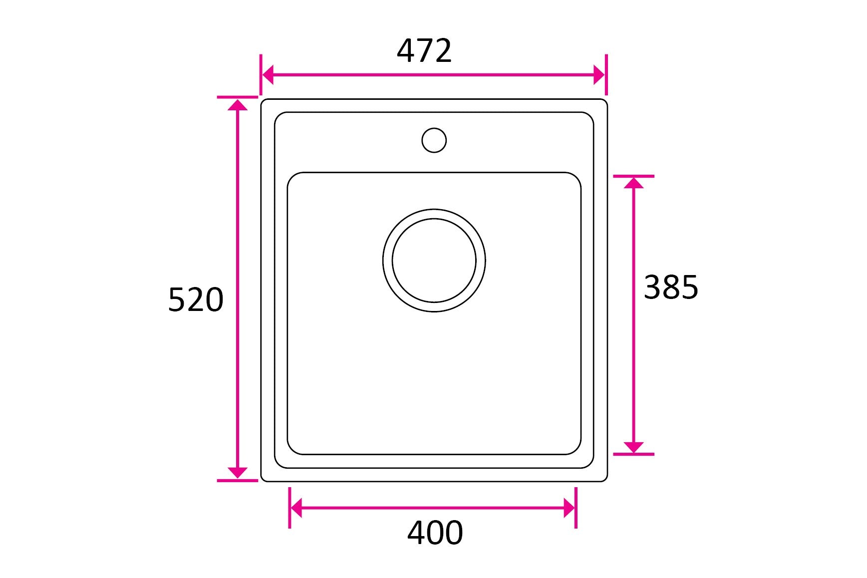 Stala ONE-T40 keittiöallas hana-alueella, mittakuva