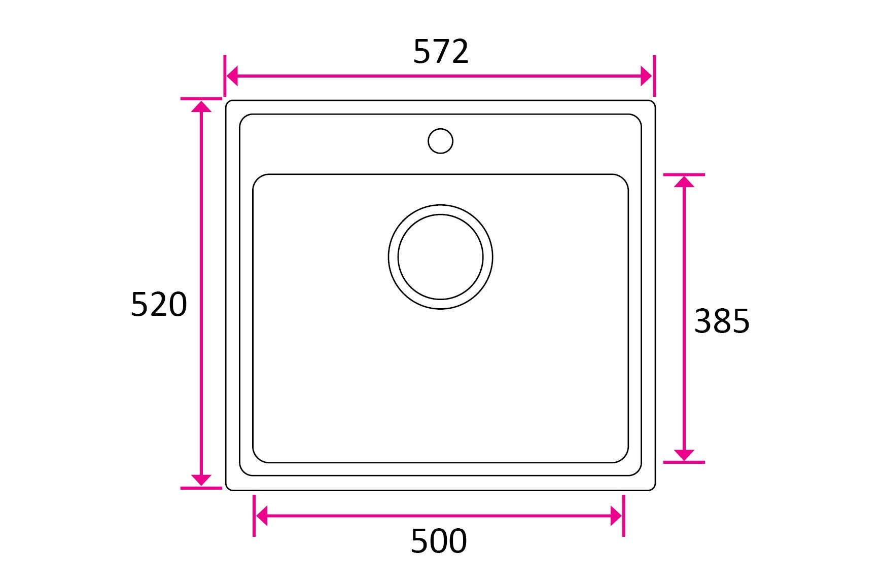 Stala ONE-T50 keittiöallas hana-alueella, mittakuva