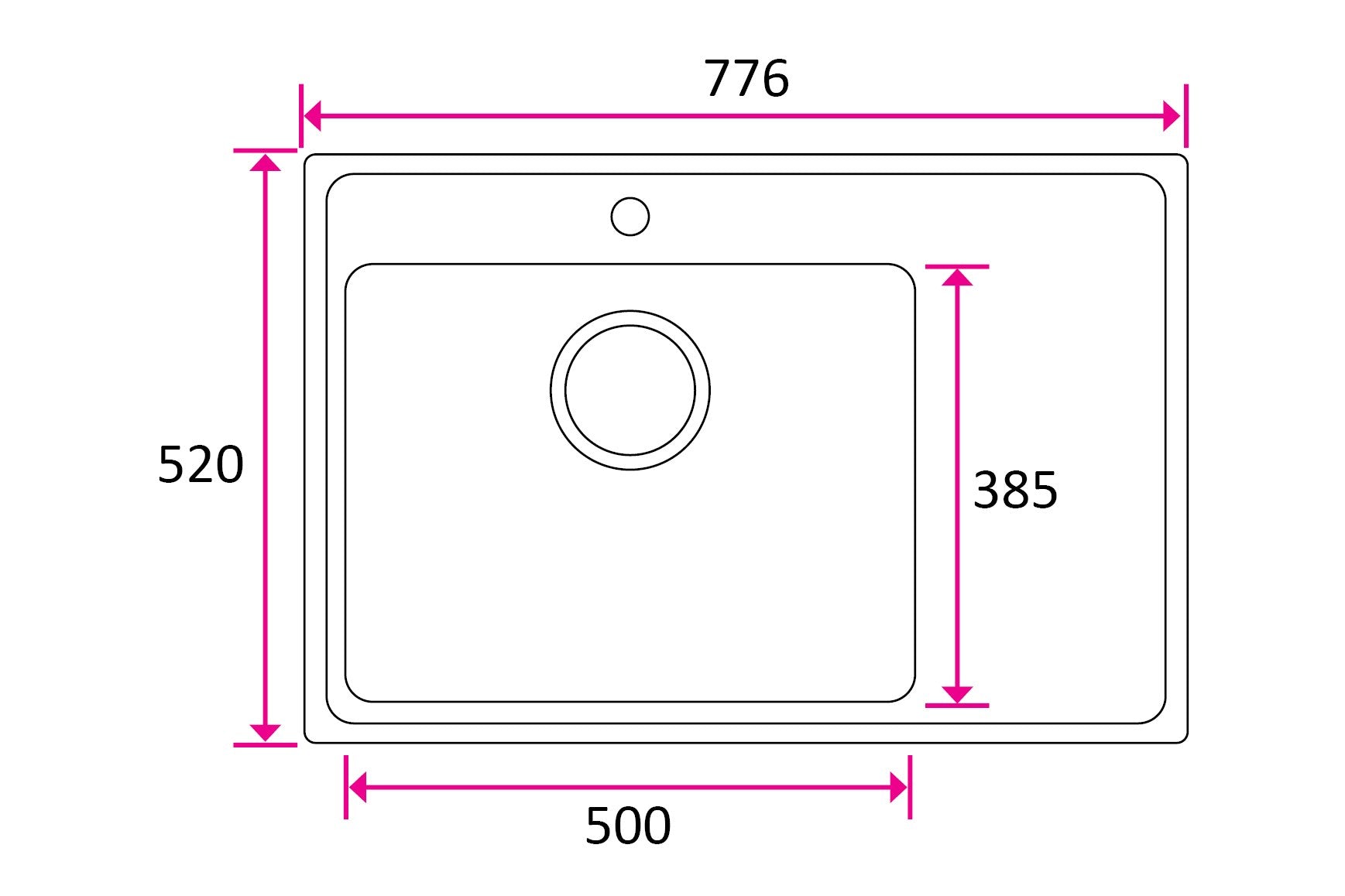 Stala ONE-TDR50 keittiöallas, laskutaso oikealla, mittakuva