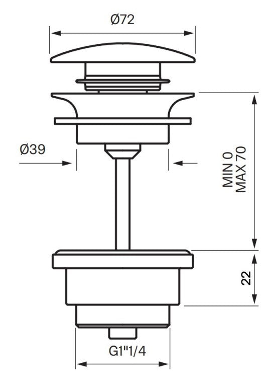 Tapwell 68400 pohjaventtiili, mittakuva