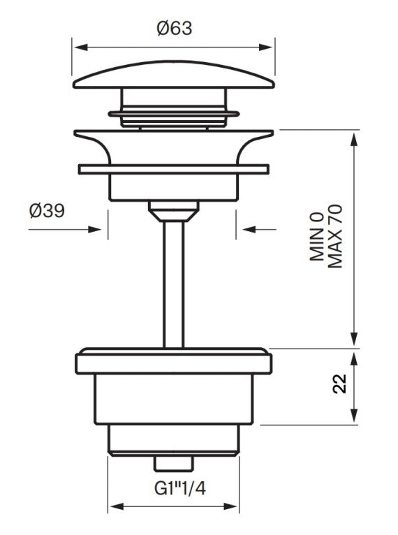 Tapwell 74400 pohjaventtiili, mittakuva