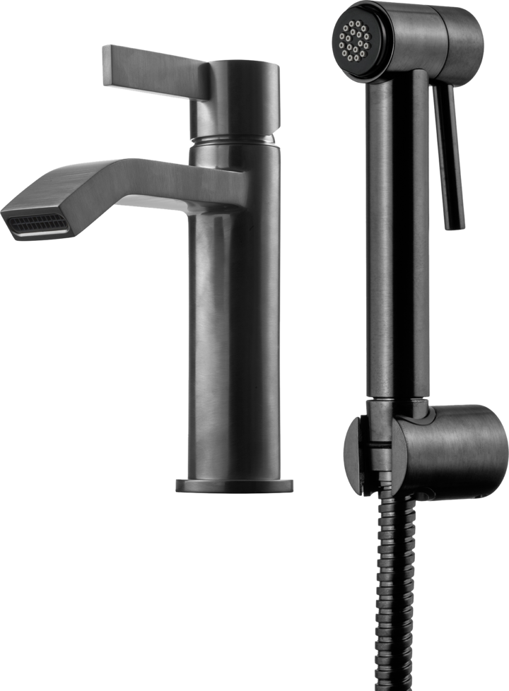 Tapwell ARM069 pesuallashana käsisuihkulla, harjattu musta kromi