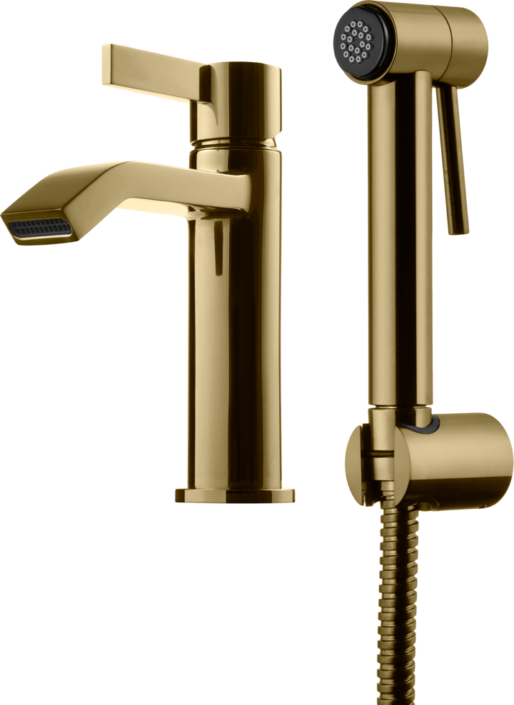 Tapwell ARM069 pesuallashana käsisuihkulla, honey gold