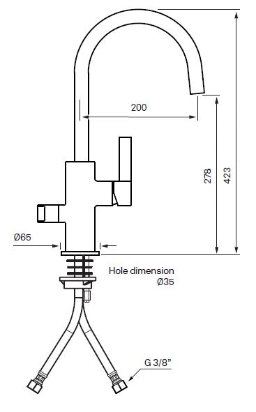 Tapwell ARM184 keittiöhana, mittakuva