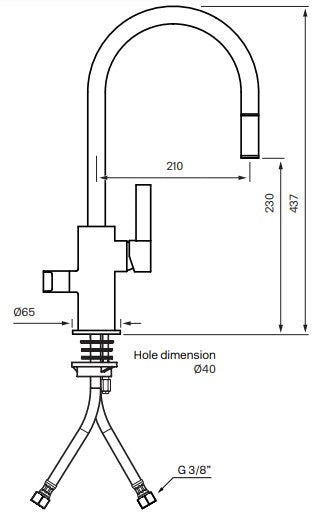 Tapwell ARM385 keittiöhana, mittakuva