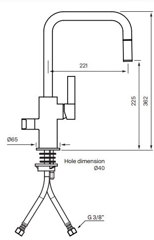 Tapwell ARM587 keittiöhana, mittakuva