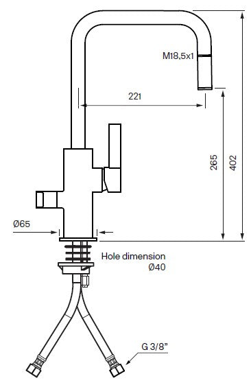 Tapwell ARM887 keittiöhana, mittakuva