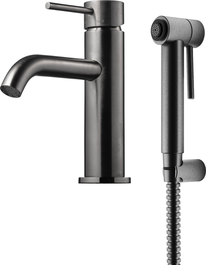 Tapwell EVM069 pesuallashana käsisuihkulla, harjattu musta kromi