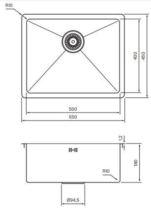 Tapwell TA5040 keittiöallaspaketti, mittakuva