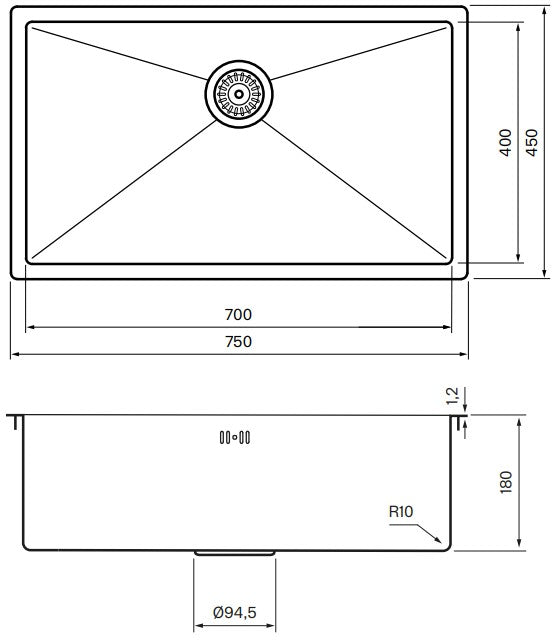 Tapwell TA8040 keittiöallaspaketti, mittakuva