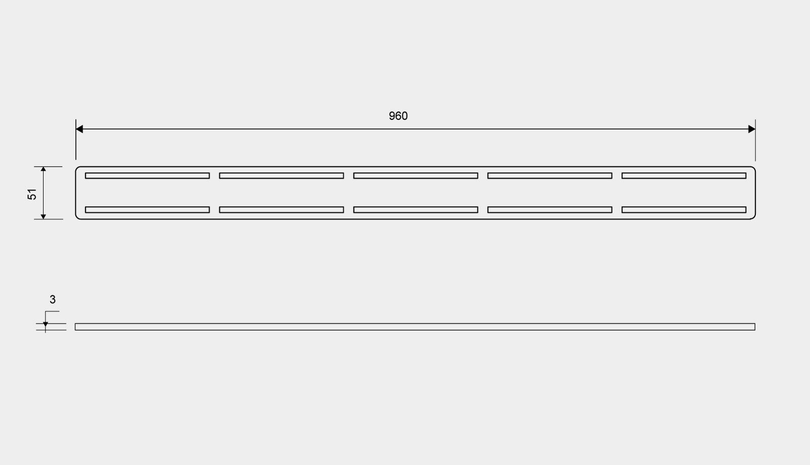 Unidrain ClassicLine ritilä, Anniversario, 1000mm, mittakuva