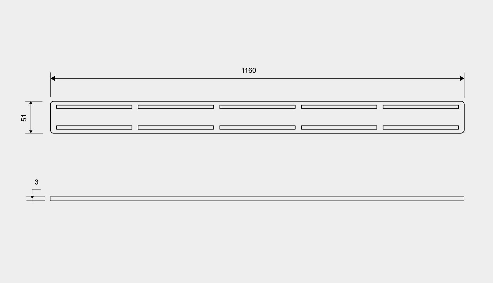 Unidrain ClassicLine ritilä, Anniversario, 1200mm, mittakuva