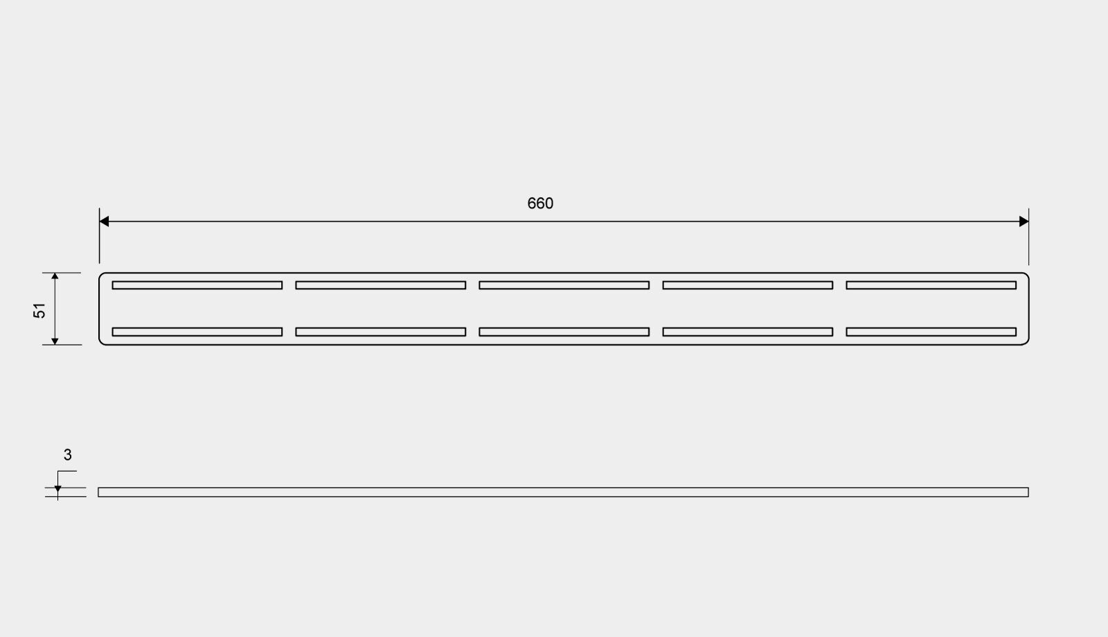 Unidrain ClassicLine ritilä, Anniversario, 700mm, mittakuva