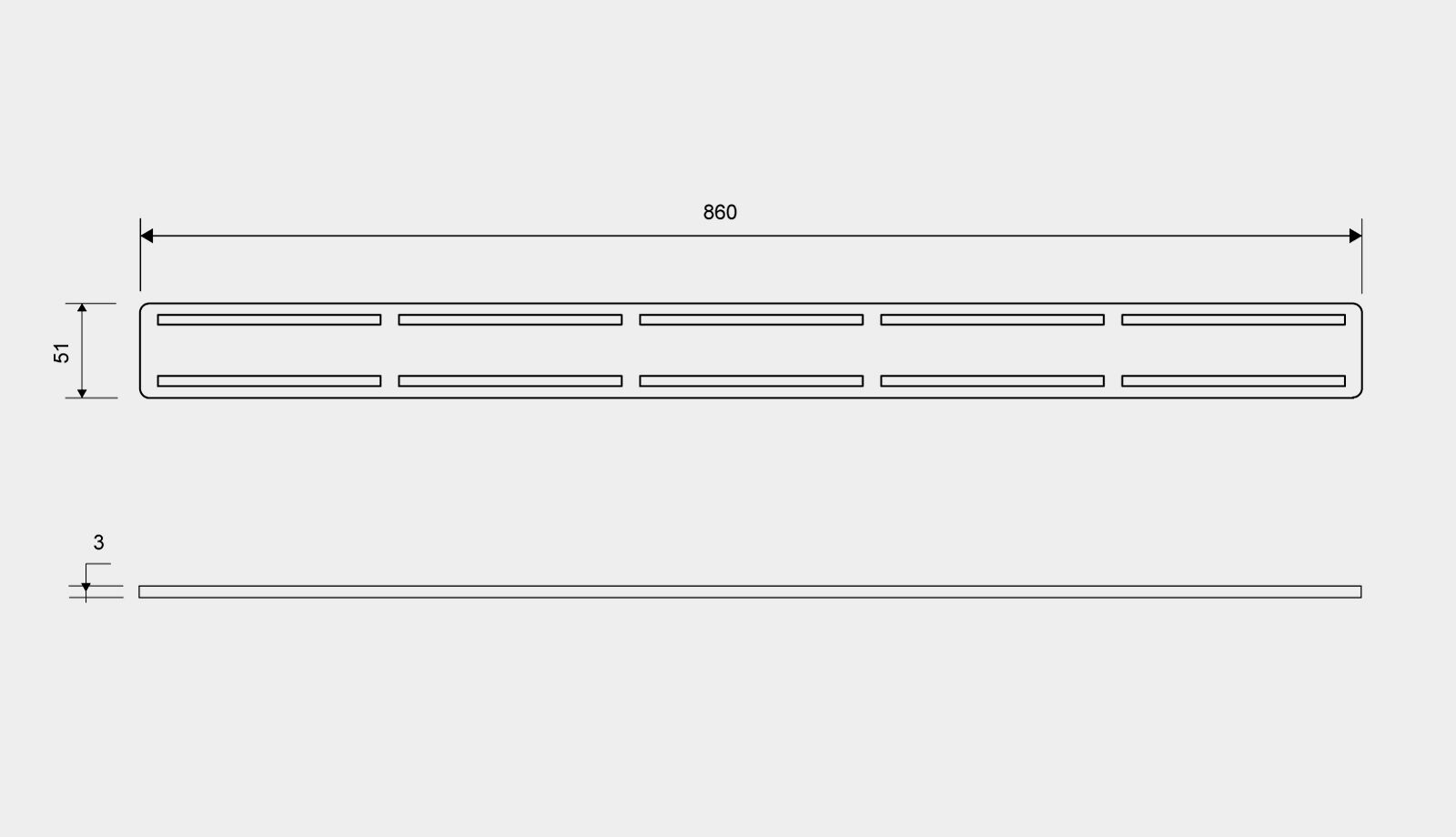 Unidrain ClassicLine ritilä, Anniversario, 900mm, mittakuva