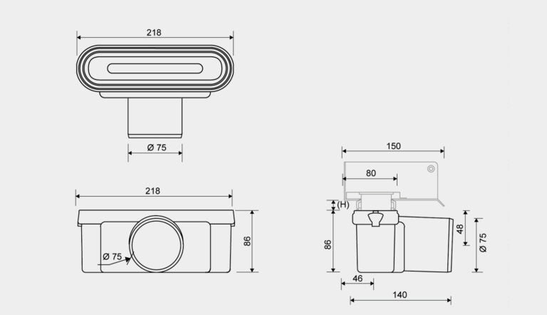 Unidrain viemärikaivo, vaakakaivo Ø 75 mm, sisältää vesilukon, mittakuva