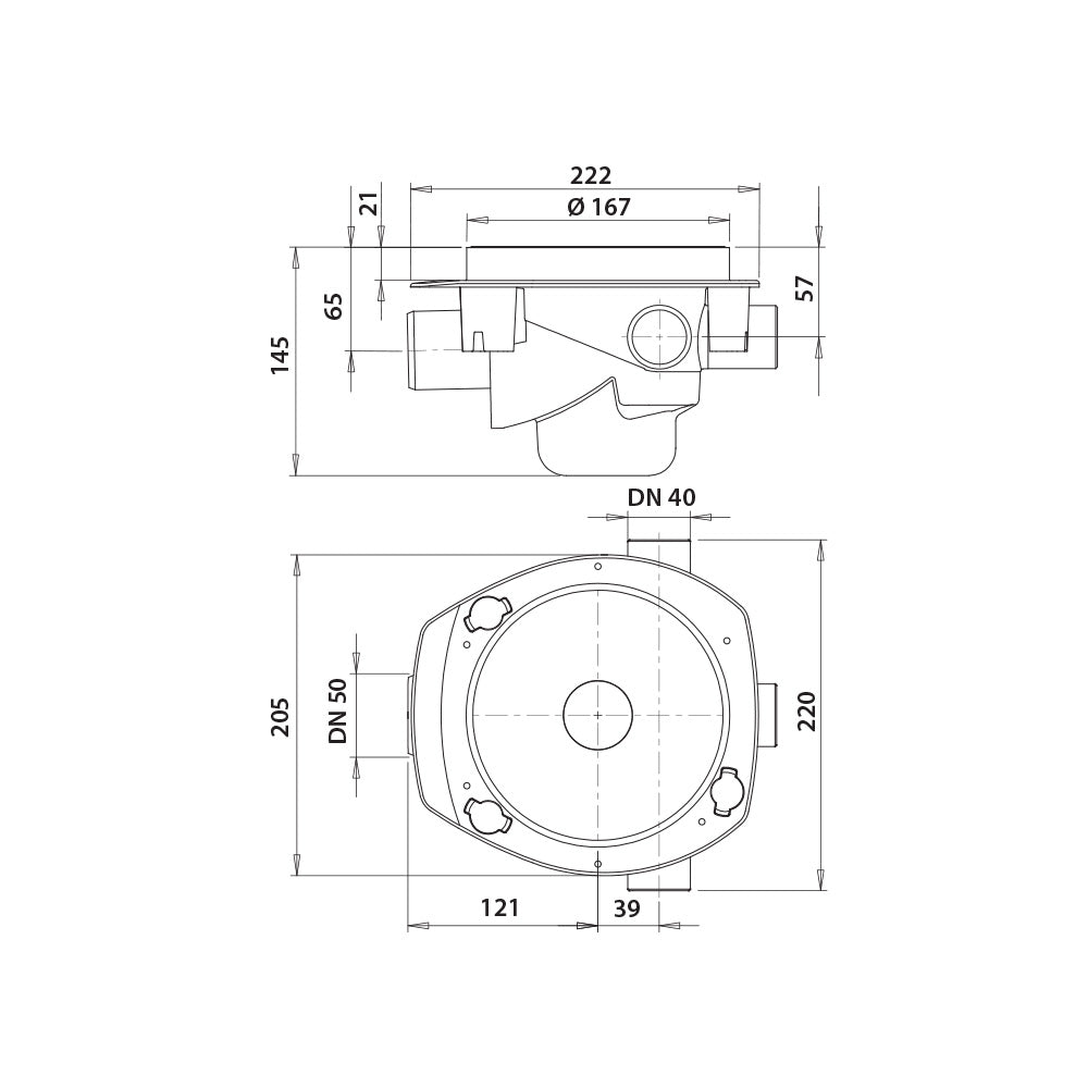Vieser One vaakakaivo DN50 3×32/40 mittakuva