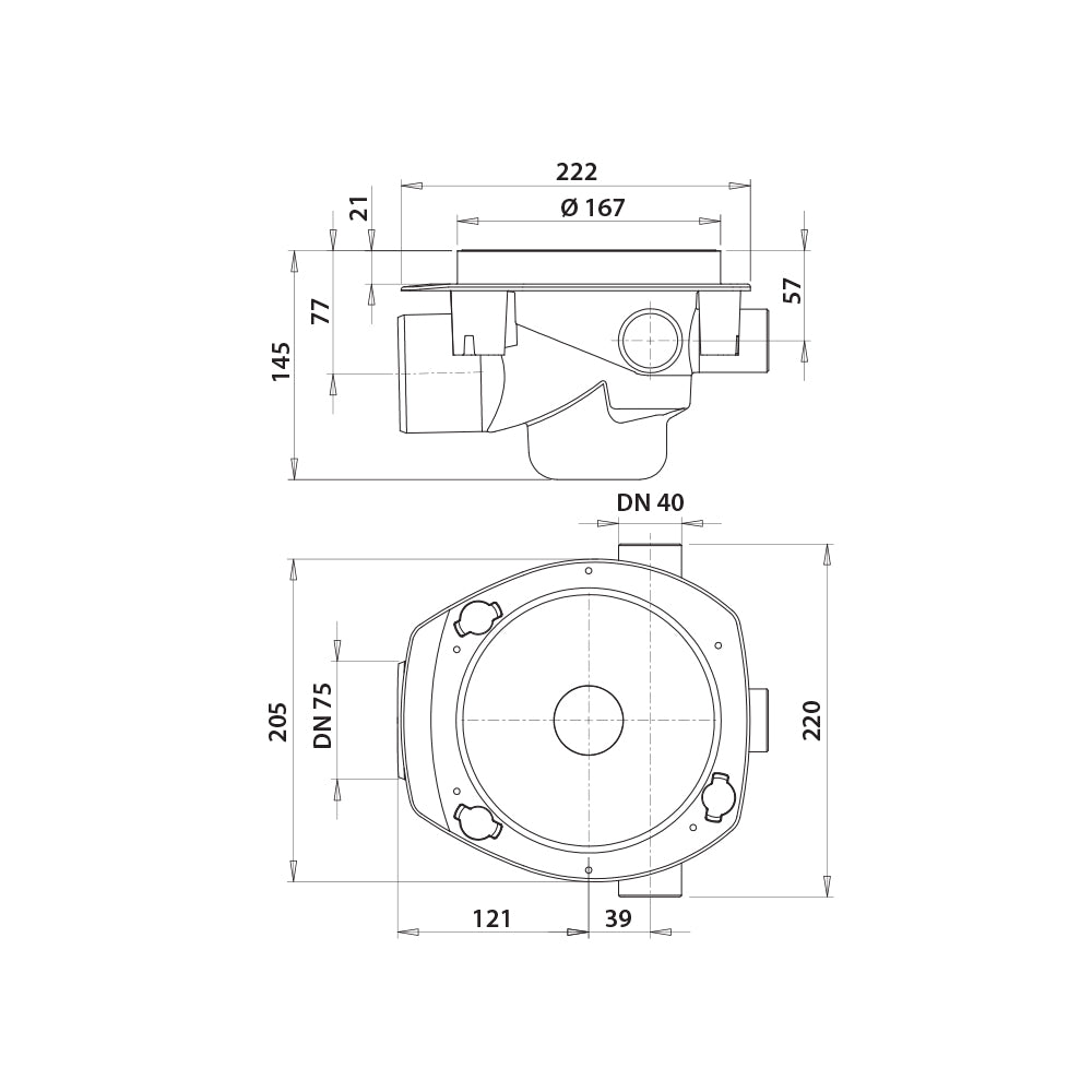 Vieser One vaakakaivo DN75 3×32/40, mittakuva