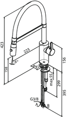 Damixa SILHOUET Pro keittiöhana, 741584600, steel pvd, mittakuva