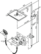 Damixa SLATE 4 Suihkupaketti, 579213035, kromi/musta, mittakuva